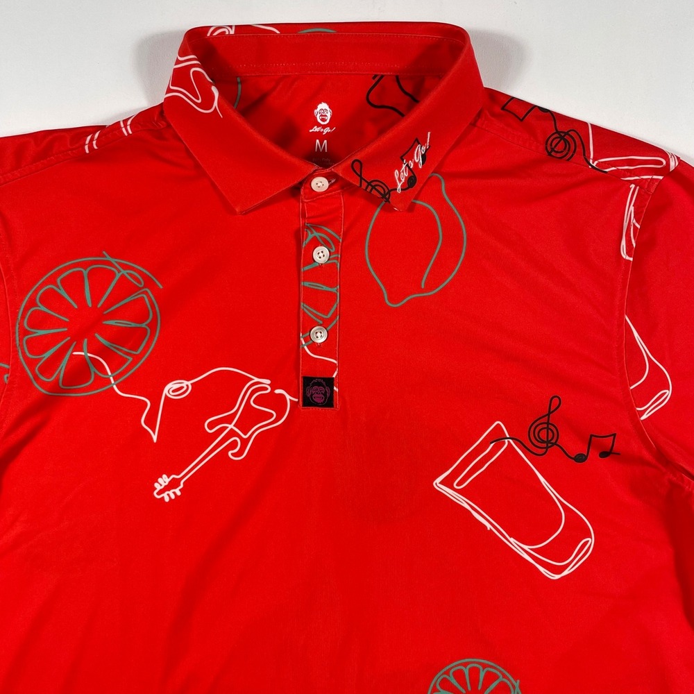 Misfits Let's Go! Polo Shirt Mens Medium Music Citrus Graphic‎ Red